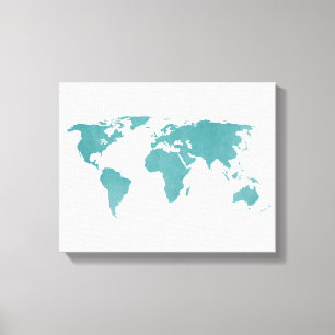 Toile Carte rustique du monde de turquoise profonde