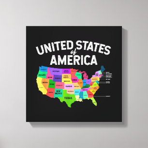 Toile Carte T-shirt États-Unis Voyage cadeau US