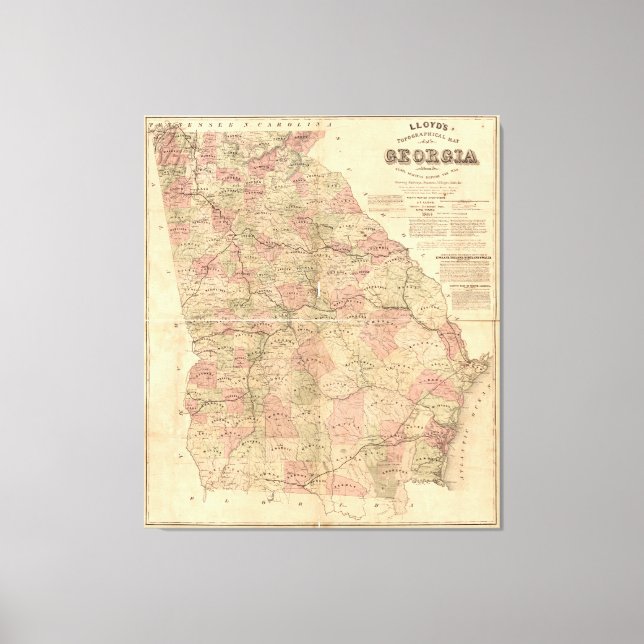 Toile Carte topographique de la Géorgie de Lloyd (1864) (Recto)