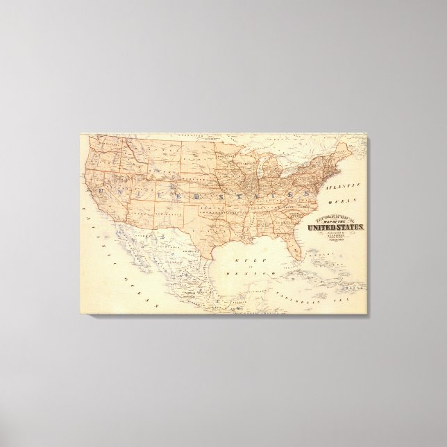 Toile Carte topographique des États-Unis (Recto)