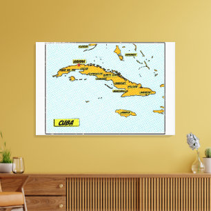 Toile Carte vintage de Cuba de bande dessinée