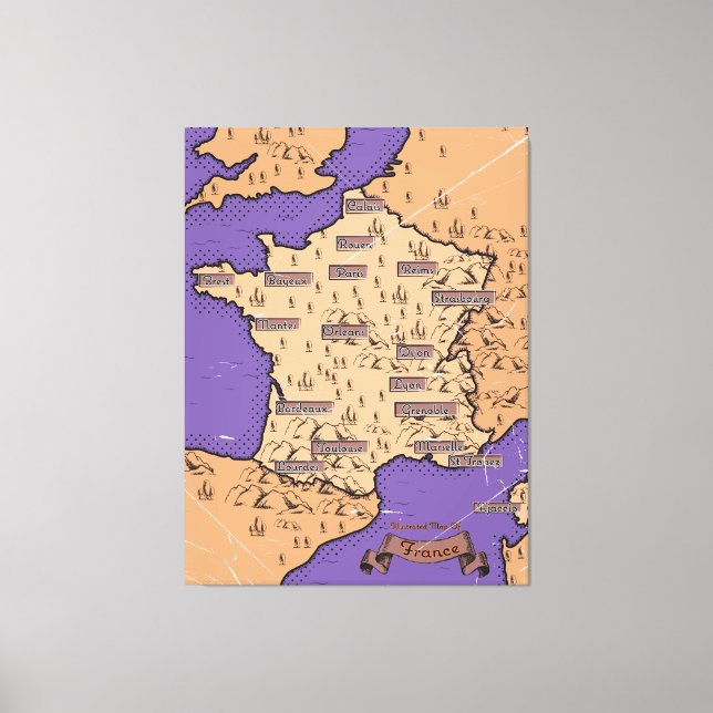 Toile Carte vintage de France (Recto)