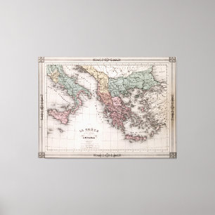 Toile Carte vintage de Grèce et d'Italie (1852)