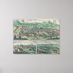 Toile Carte vintage de Jérusalem, Nazareth et Rame Israë