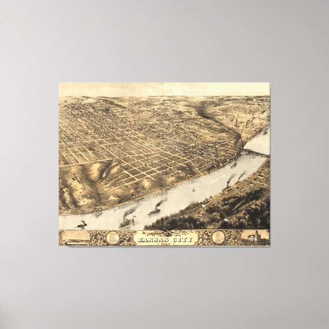 Toile Carte vintage de Kansas City (1869) (Recto)