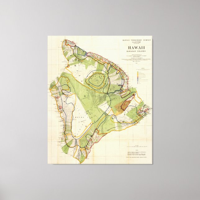 Toile Carte vintage de l'île d'Hawaii (1906) (Recto)