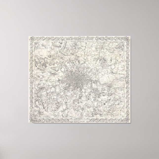 Toile Carte vintage de Londres Angleterre (1855) (Recto)