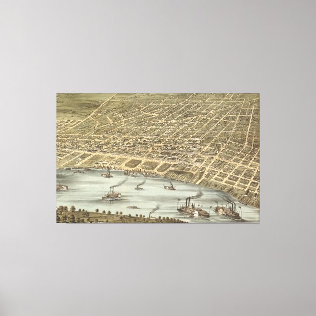 Toile Carte vintage de Memphis Tennessee (1870) (Recto)