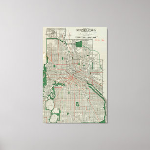 Toile Carte vintage de Minneapolis Minnesota (1921)