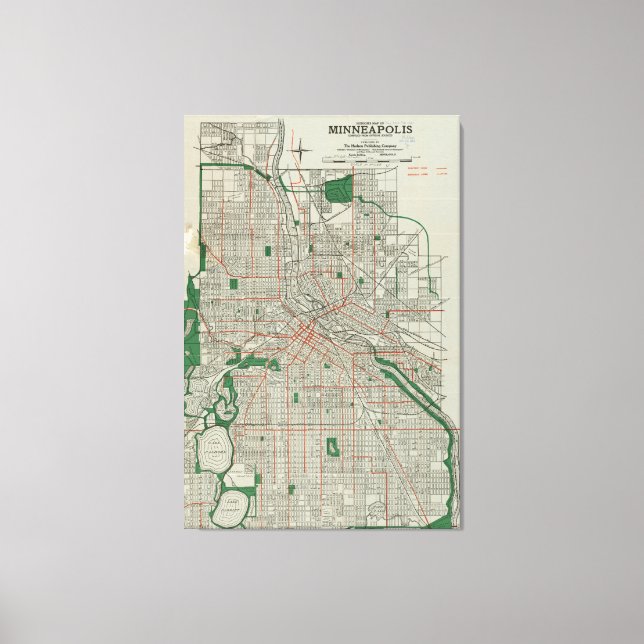 Toile Carte vintage de Minneapolis Minnesota (1921) (Recto)