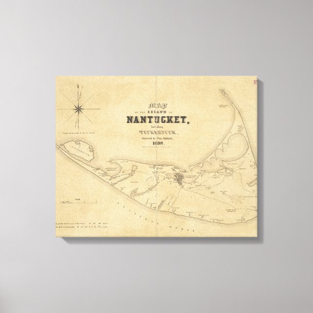 Toile Carte vintage de Nantucket (1838) (Recto)