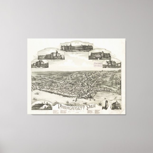 Toile Carte vintage de Narragansett RI (1888) (Recto)