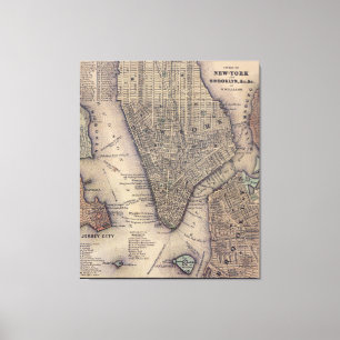Toile Carte vintage de New York et Brooklyn (1847)