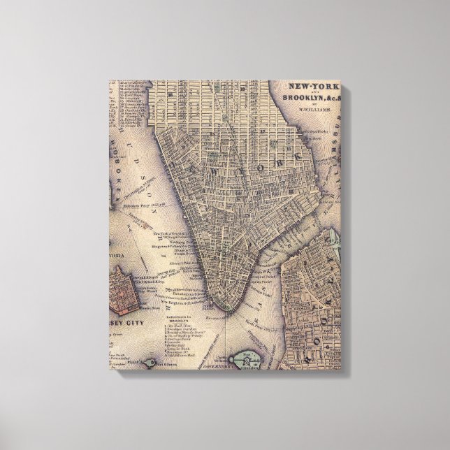 Toile Carte vintage de New York et Brooklyn (1847) (Recto)