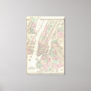 Toile Carte vintage de NYC et de Brooklyn (1865)