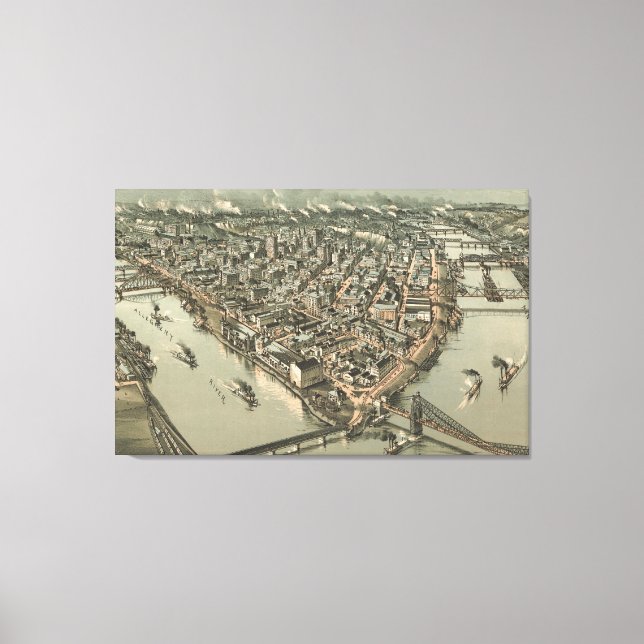Toile Carte vintage de Pittsburgh (1902) (Recto)