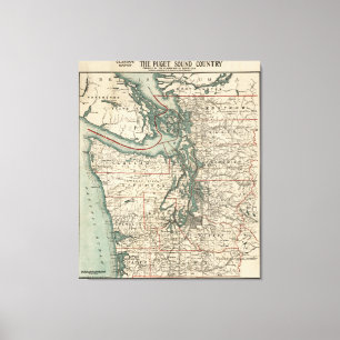 Toile Carte vintage de Puget Sound (1910)