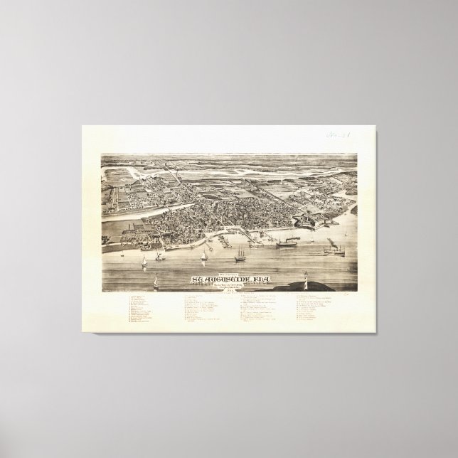 Toile Carte vintage de Saint Augustine FL (1885) (Recto)
