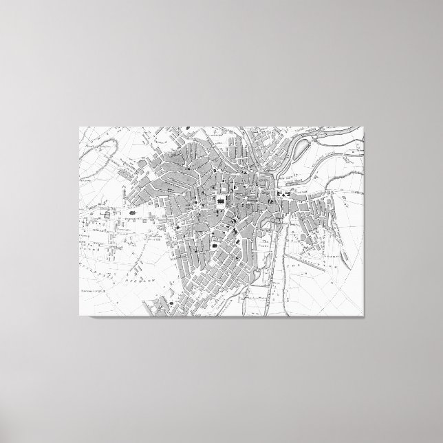 Toile Carte vintage de Sheffield Angleterre (1823) (Recto)