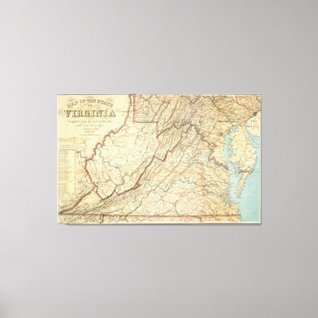 Toile Carte vintage de Virginie (1863) (Recto)