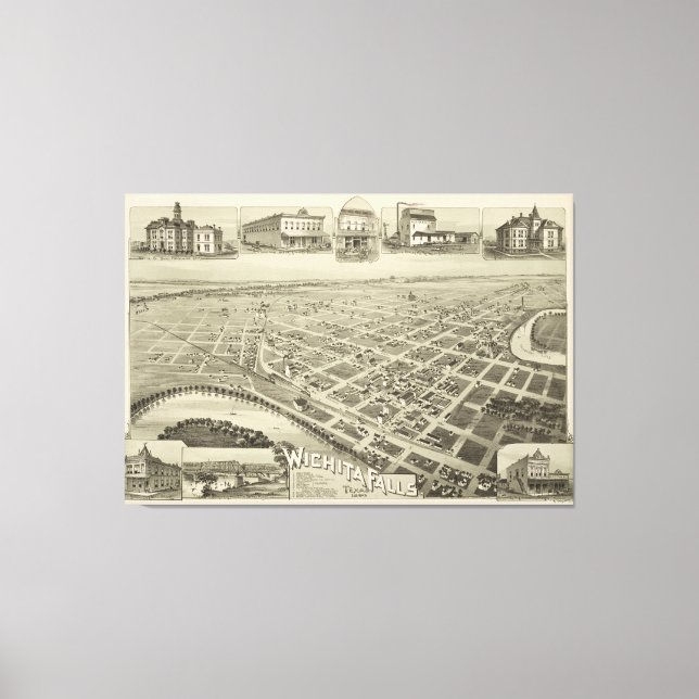 Toile Carte vintage de Wichita Falls TX (1890) (Recto)