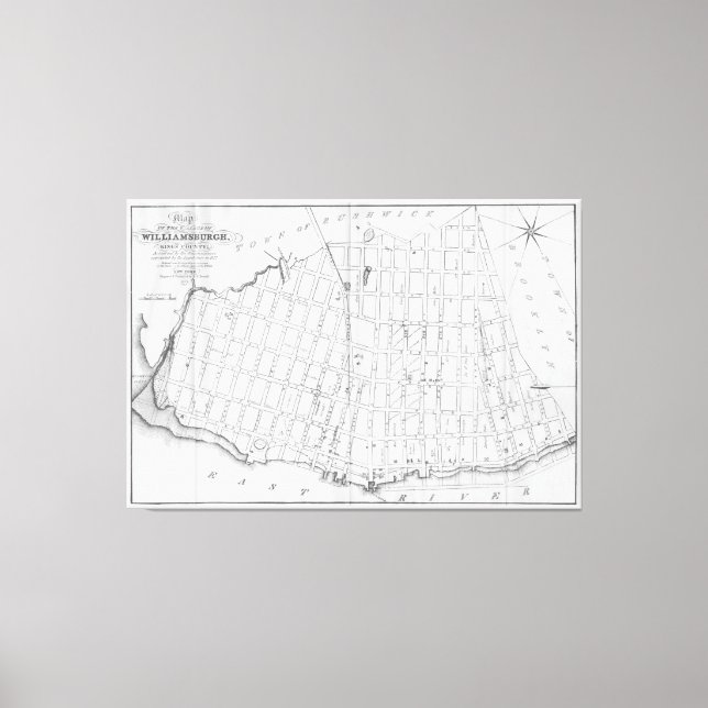 Toile Carte vintage de Williamsburg Brooklyn (1827) (Recto)
