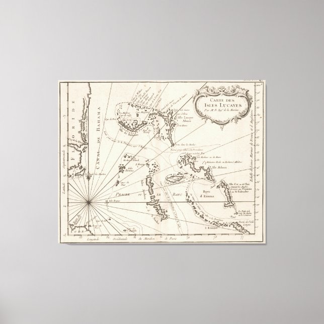 Toile Carte vintage des Bahamas (1764) (Recto)