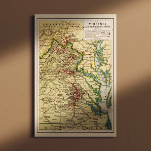 Toile Carte vintage des batailles de Virginie pendant la