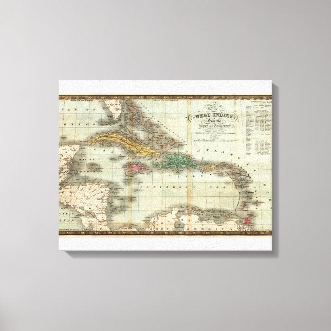 Toile Carte vintage des Caraïbes (1834) (Recto)