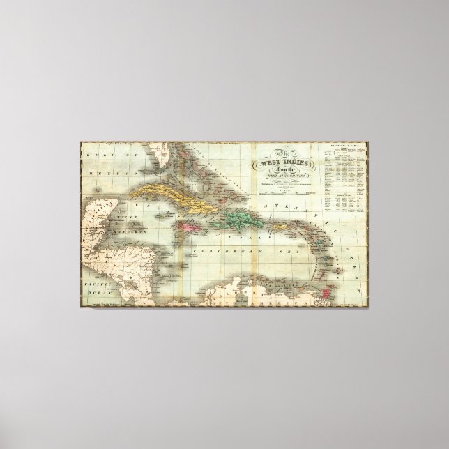 Toile Carte vintage des Caraïbes (1834) (Recto)