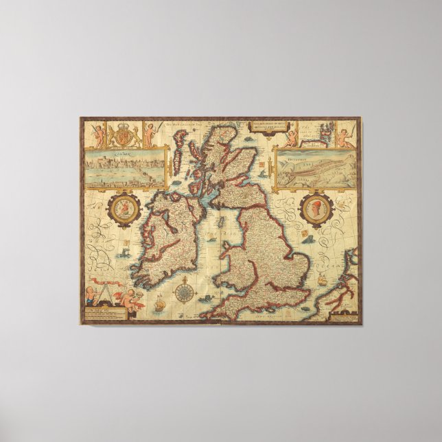 Toile Carte vintage des îles britanniques, 1552 - 1629 (Recto)