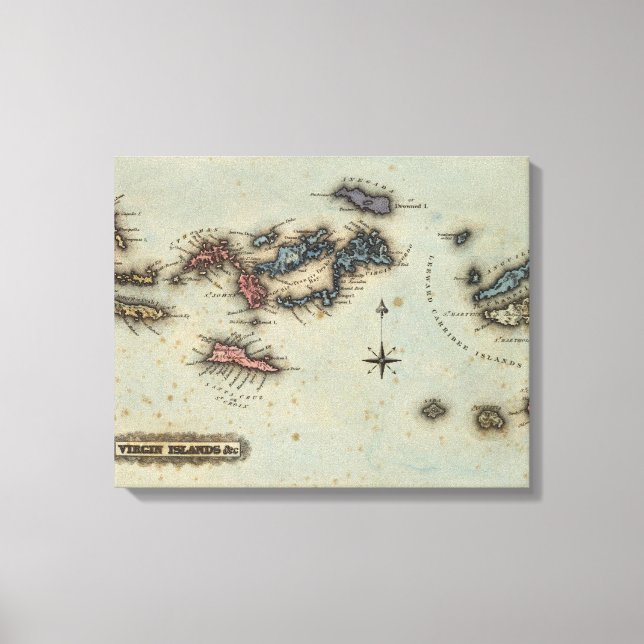 Toile Carte vintage des îles Vierges (1823) (Recto)