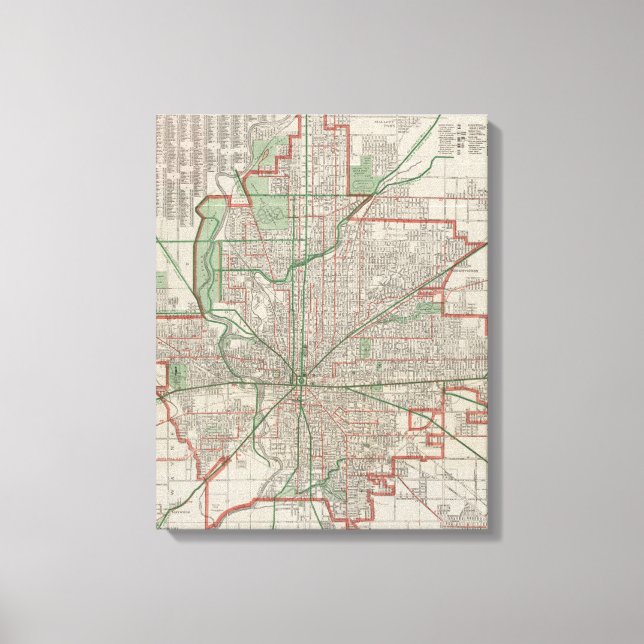 Toile Carte vintage d'Indianapolis Indiana (1921) (Recto)