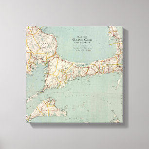 Toile Carte Vintage du Cap Cod, Massachusetts