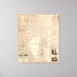 Toile Carte vintage du lac Tahoe Calfornia (1874)