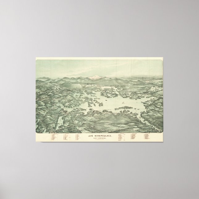 Toile Carte vintage du lac Winnipesaukee (1903) (Recto)