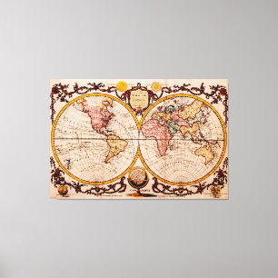 Toile Carte vintage du monde (1782) - Stylisé