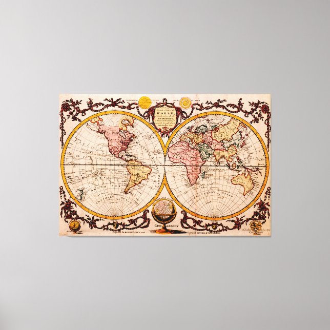 Toile Carte vintage du monde (1782) - Stylisé (Recto)