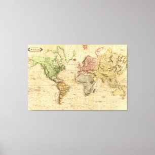 Toile Carte vintage du monde (1831)