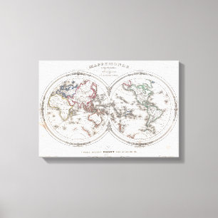 Toile Carte vintage du monde (1848)