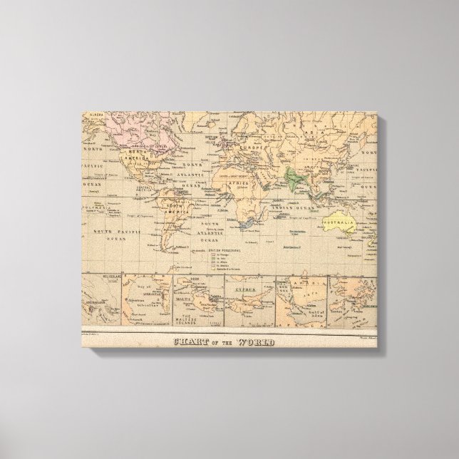 Toile Carte vintage du monde (1880) (Recto)