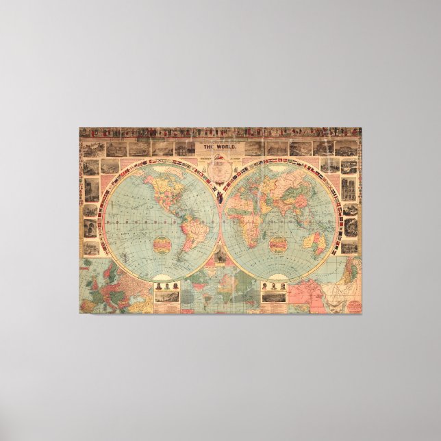 Toile Carte vintage du monde (1883) (Recto)