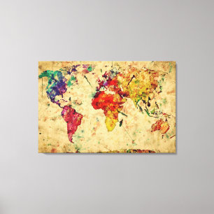 Toile Carte vintage du monde d'aquarelle