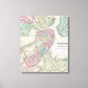 Toile Carte vintage du port de Boston (1857)