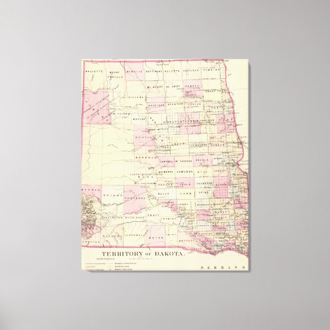 Toile Carte vintage du territoire Dakota (1880) (Recto)