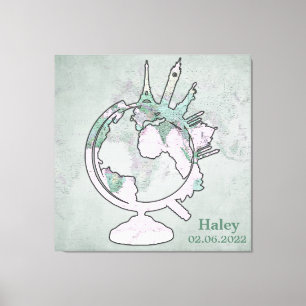 Toile Carte Vintage rose Landmark Globe personnalisé