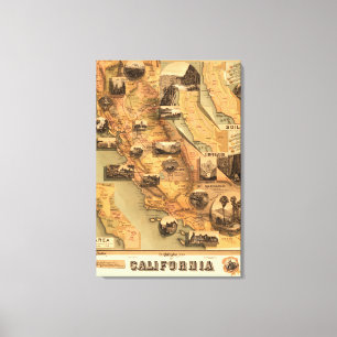 Toile Carte vintage unique restaurée de Californie, 188
