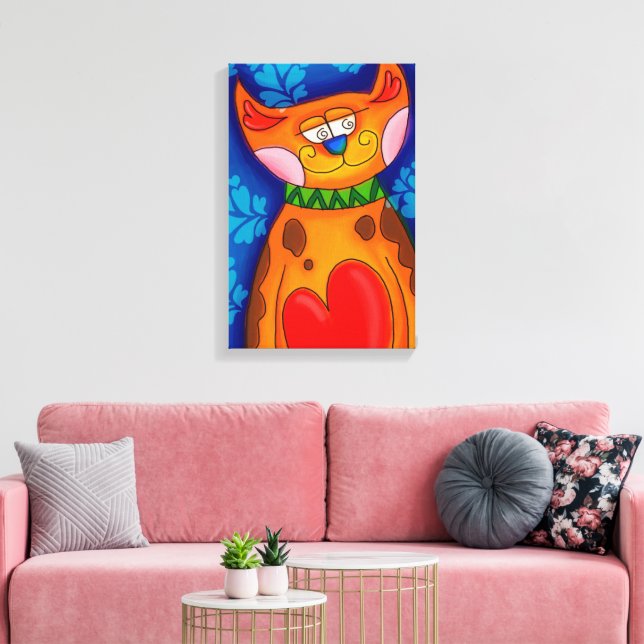 Toile Cartoon coloré mignon Chat Grand Coeur (Insitu(Salon))