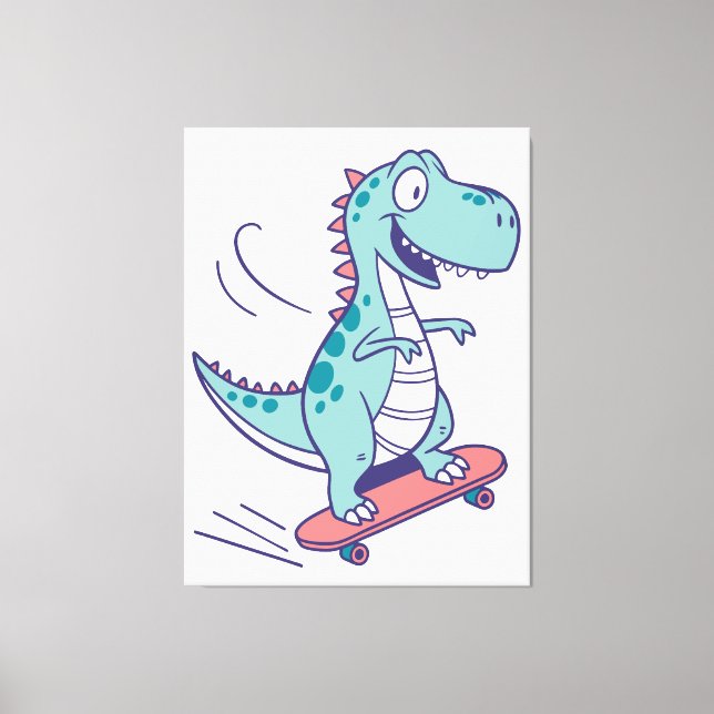 Toile Cartoon cool T-Rex sur skateboard (Recto)