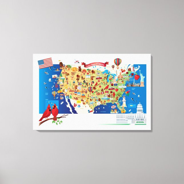 Toile Cartoon Map USA (Recto)